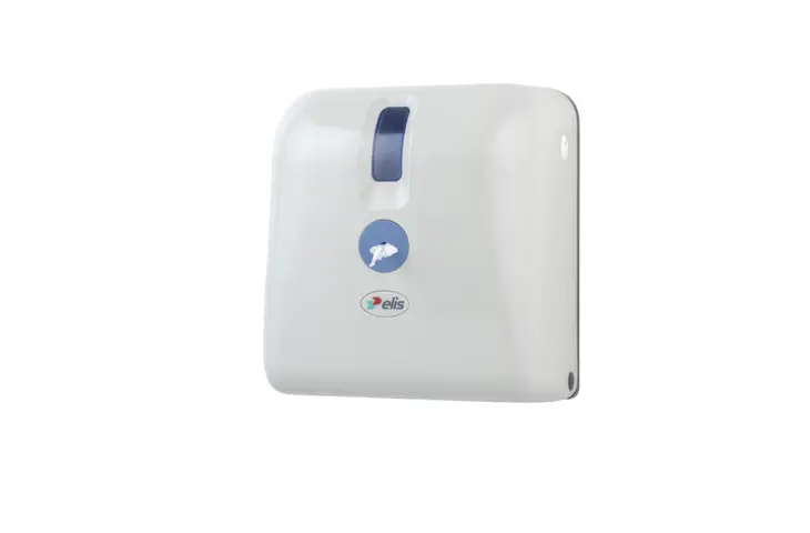 Distributeur de papier toilette blanc de profil